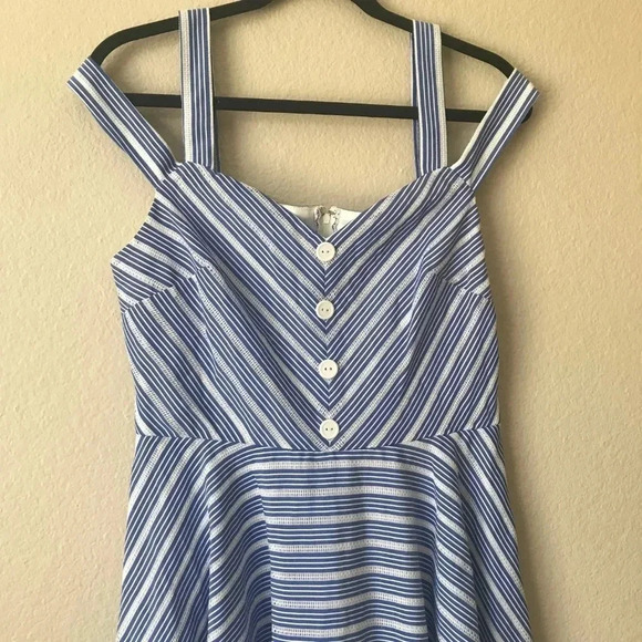 Striped City Studio Button Front Off Shoulder Dress - Picture 2 of 5